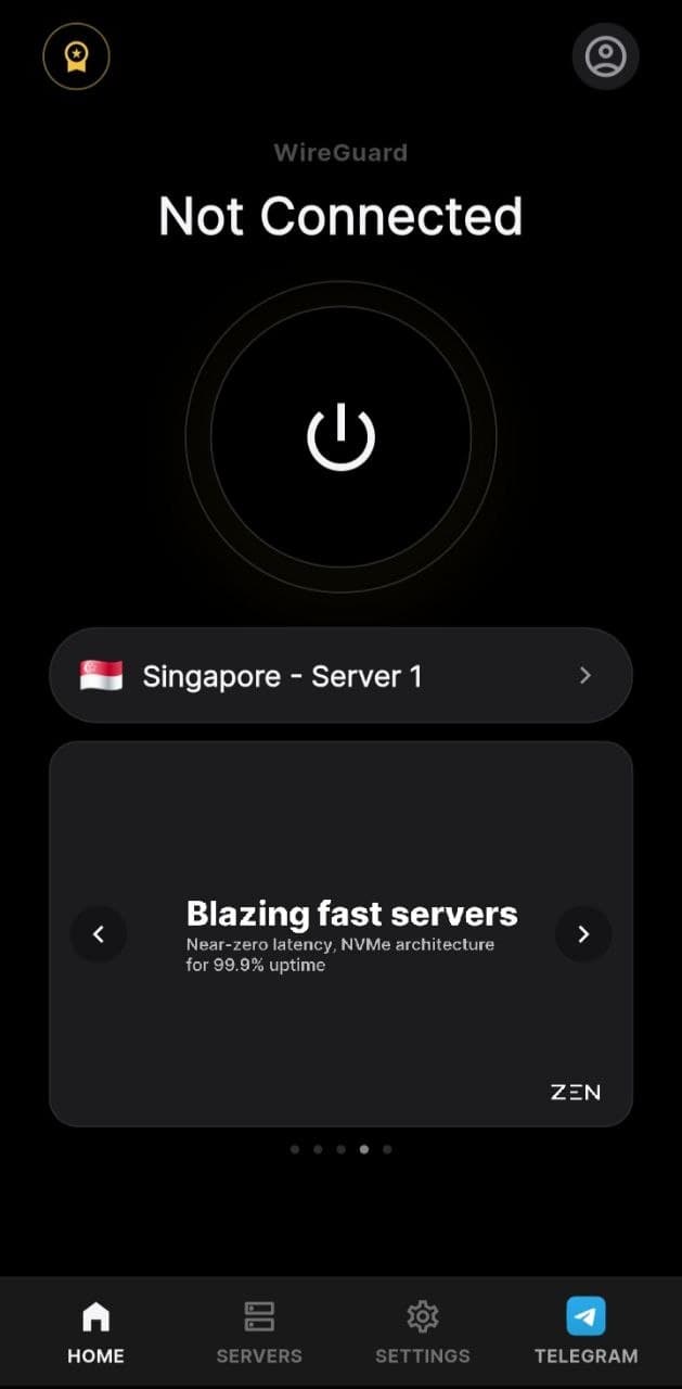 Zen VPN home screen